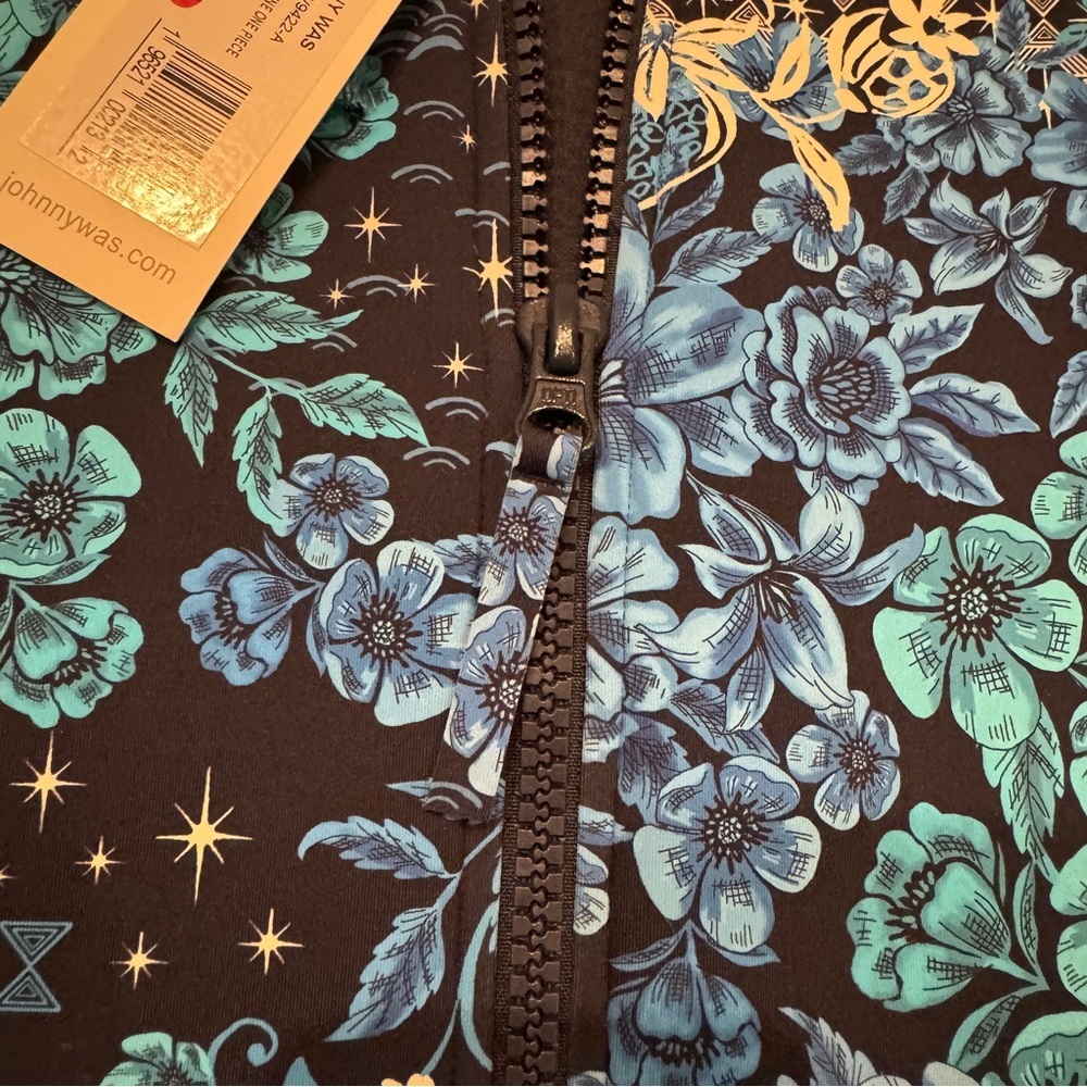 Johnny Was Surf Blue-Fly Neoprene Zip-Up One-Piece Swimsuit Sz - XL nwt - Picture 5 of 11